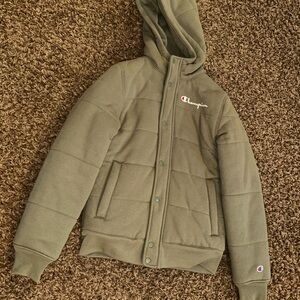 Champion Olive Green Quilted Hooded Jacket